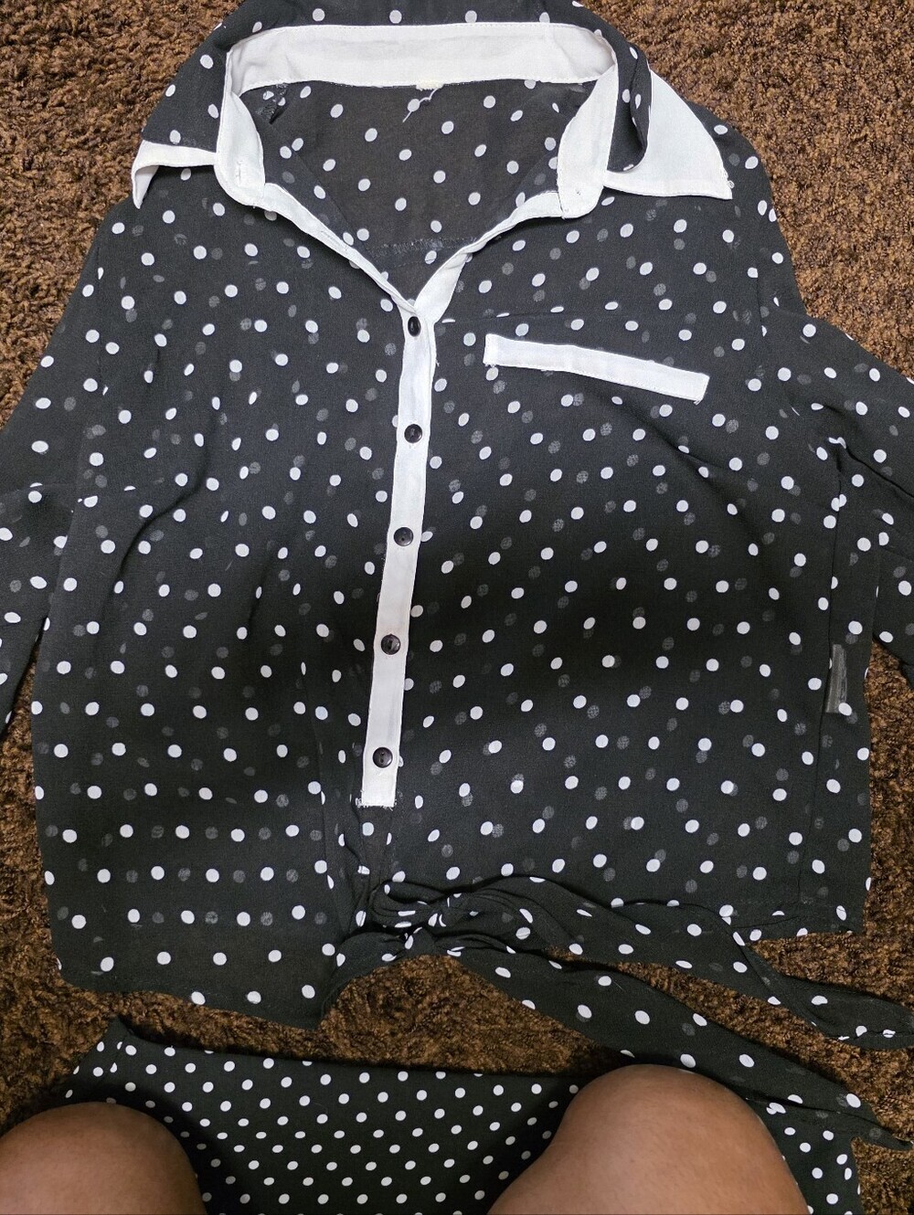 Black & White Polka Dot Two-Piece Set - Button Front Top & Ruffle Skirt - Picture 2 of 5